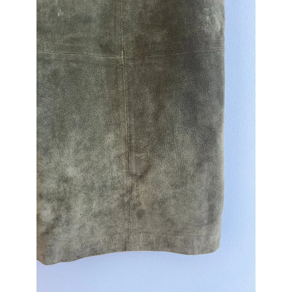 Vintage 70s 80s Evan Davies Olive Suede Pencil Midi Skirt 8 Leather Old Money